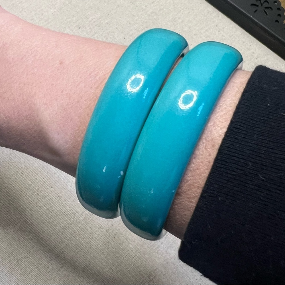 Vintage 70s/80s teal bagel bracelets - Set of 2